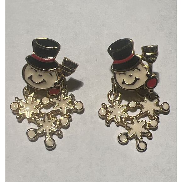 Lot Of 4 Vintage Enamel Christmas Holiday Earrings Cats Snowman Gingerbread Man - Picture 8 of 11